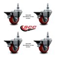thumbnail image 2 of 3 Inch Red Polyurethane ½ Inch Threaded Stem Caster Set with Brake, 2 of 2