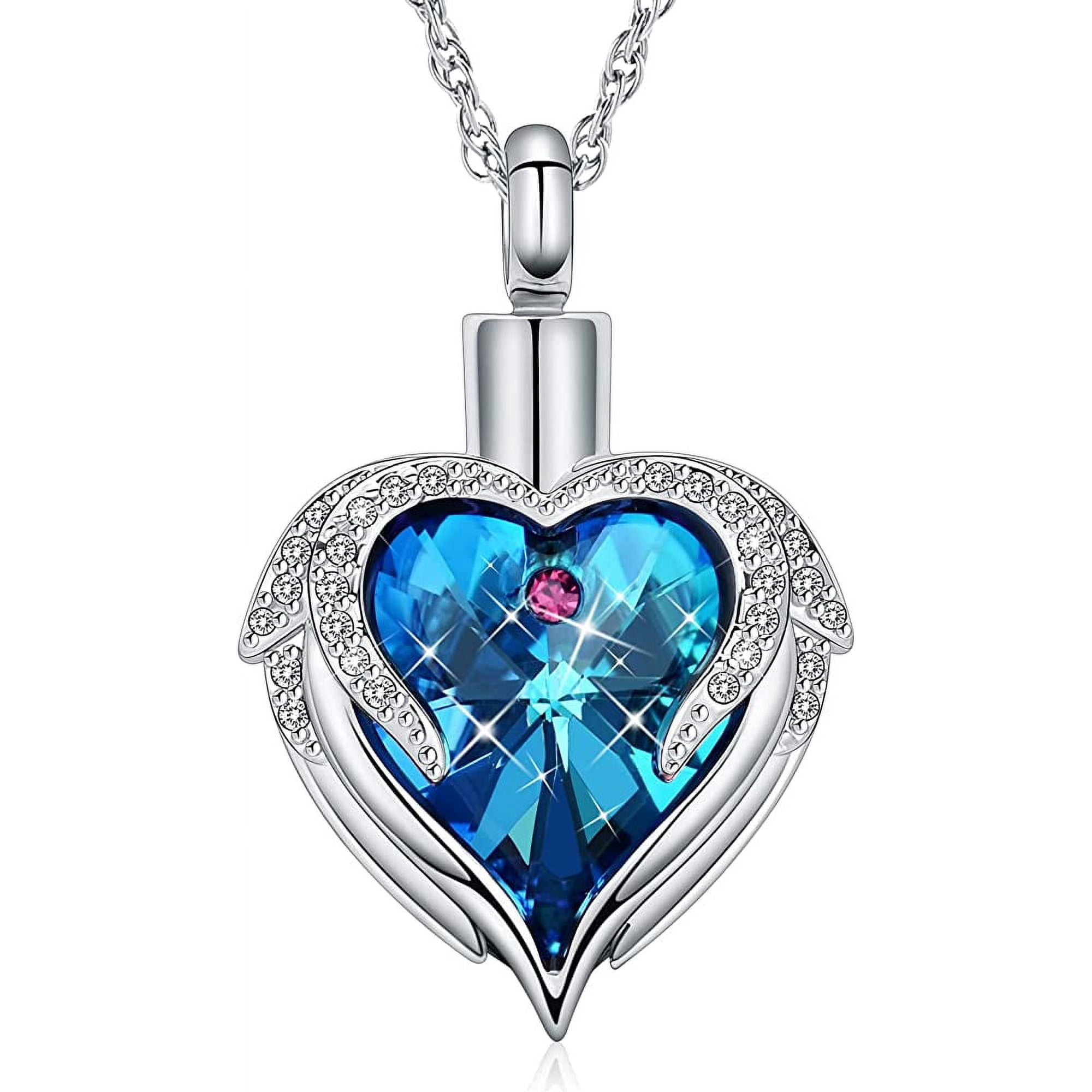 Crystal Angel Wing Heart Urn Necklace for Ashes Cremation Jewelry Heart Urn Necklace for Women Keepsake