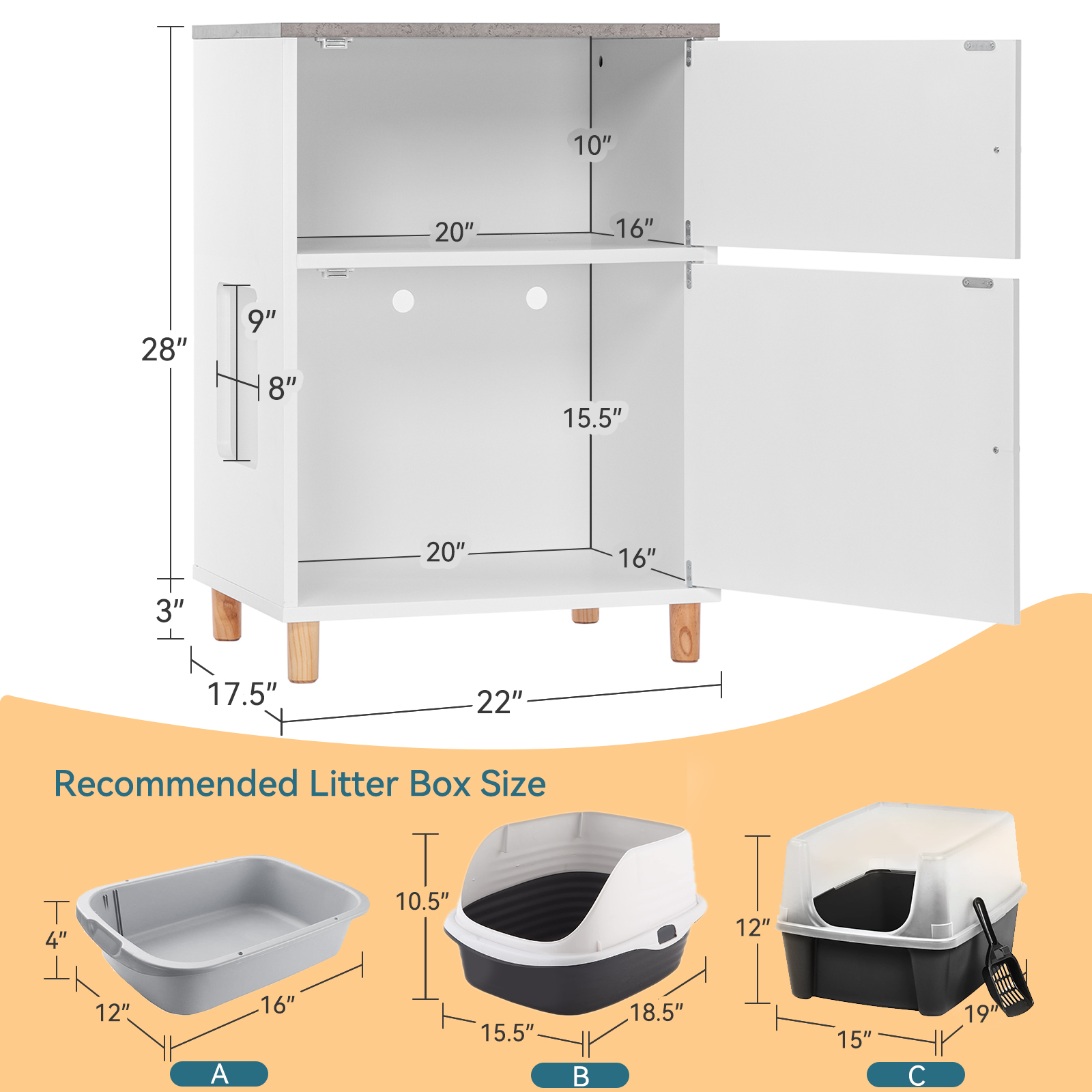 PETSFIT Cat Litter Box Enclosure, Odor-Free Design, Storage Cabinet, Easy-Clean, and Stylish Hidden Cat Litter Box Furniture White