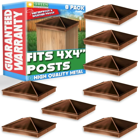 GreenLighting 4x4 Aluminum Pyramid Post Cap Cover (Brown 8 Pack) Fits 4x4 Nominal Wood (True 3.5 x 3.5) Powder Coated Matte Outdoor Post Caps Cover, Fence Wood Post, Decking, Waterproof