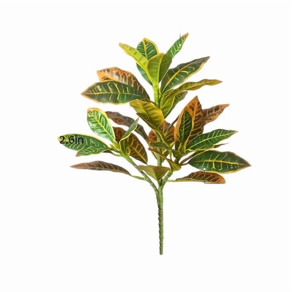 Artificial Croton Leaf Stems, Fake Variegated Foliage Branches, Faux Greenery Leaves for Floral Arrangements, Home, Office & Vase Decor