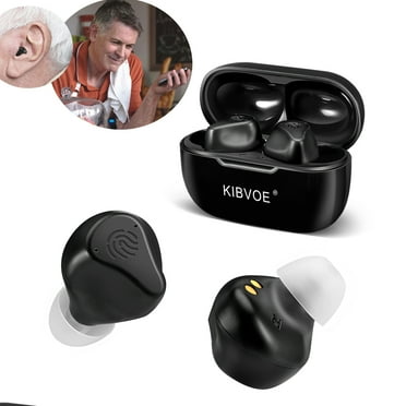 KIBVOE Sound Amplifiers for Ears, Noise Reduction, in-ear Rechargeable Personal Sound Amplifiers with Portable Charging Case, for Seniors and Adults（Black）