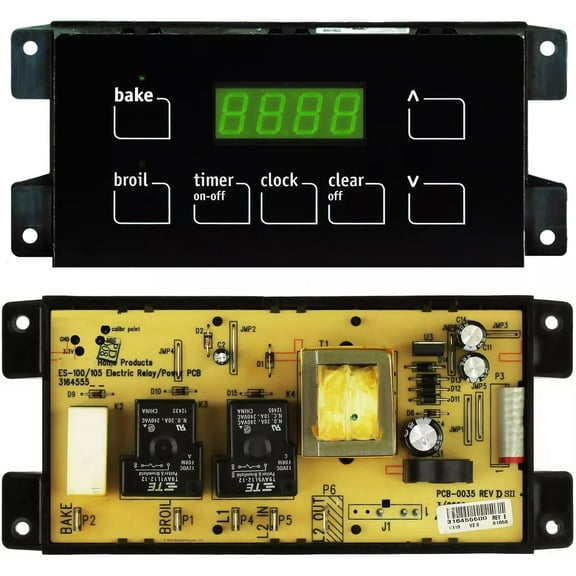 316455500 Oven Range Stove Clock Control Board,Compatible with Frigidaire and Electrolux Ovens,with 7 Button panel Replacement for 5304518660, 316455420R, 316455420 with white and black overlays