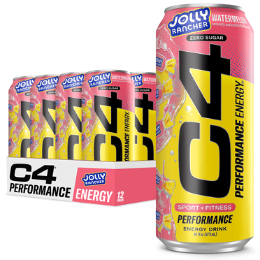 C4 Performance Energy Drink, Jolly Rancher Watermelon Flavor, Zero Sugar, Carbonated, 16 oz can (12 Pack)