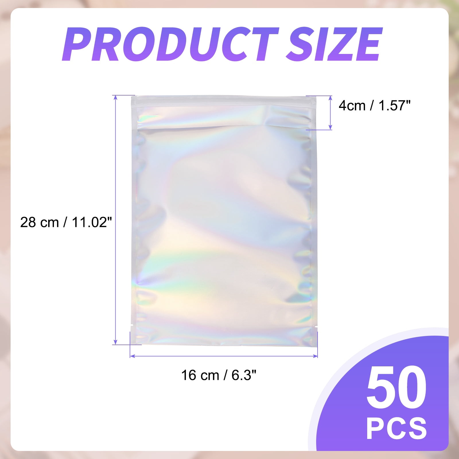 Uxcell Holographic Bags (11" x 6", Silver) (50Pcs) Holographic Metallic Poly Mailers Self Sealing Flat Foil Envelope Mailing Packaging Bags, Suit for - Jewelry/Sample/Shipping/Package