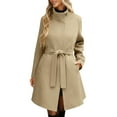 thumbnail image 2 of Women's Long Trench Coat, Wool Blend Overcoat, Stand Collar Belted Jacket, Vintage Inspired Fall Winter Coat, Classic Mid-Length Outerwear with Pockets Beige L, 2 of 4