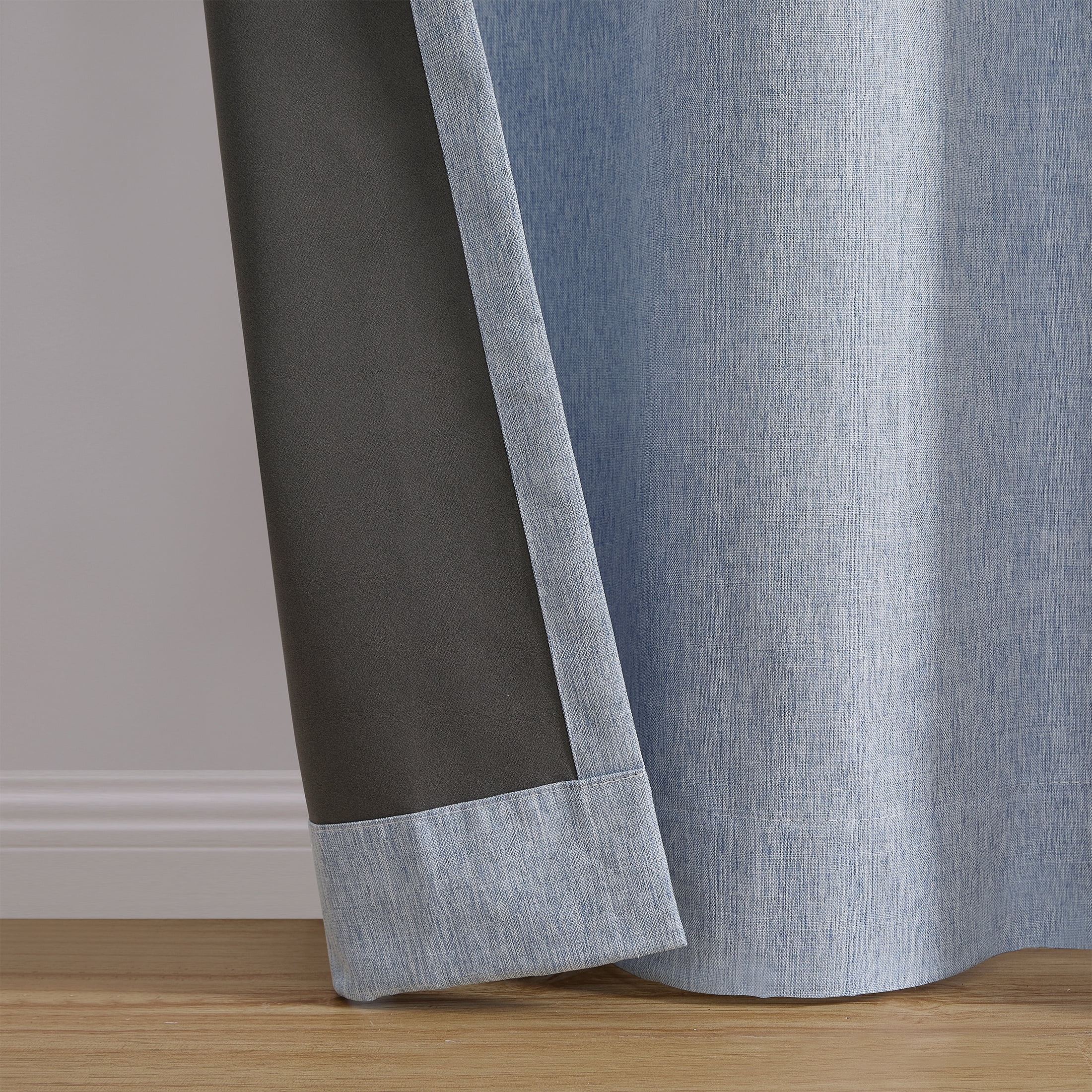 Mainstays Iris Linen Look 100% Blackout Curtain Panel Pair, Set of 2, Blue, 37 in W x 84 in L