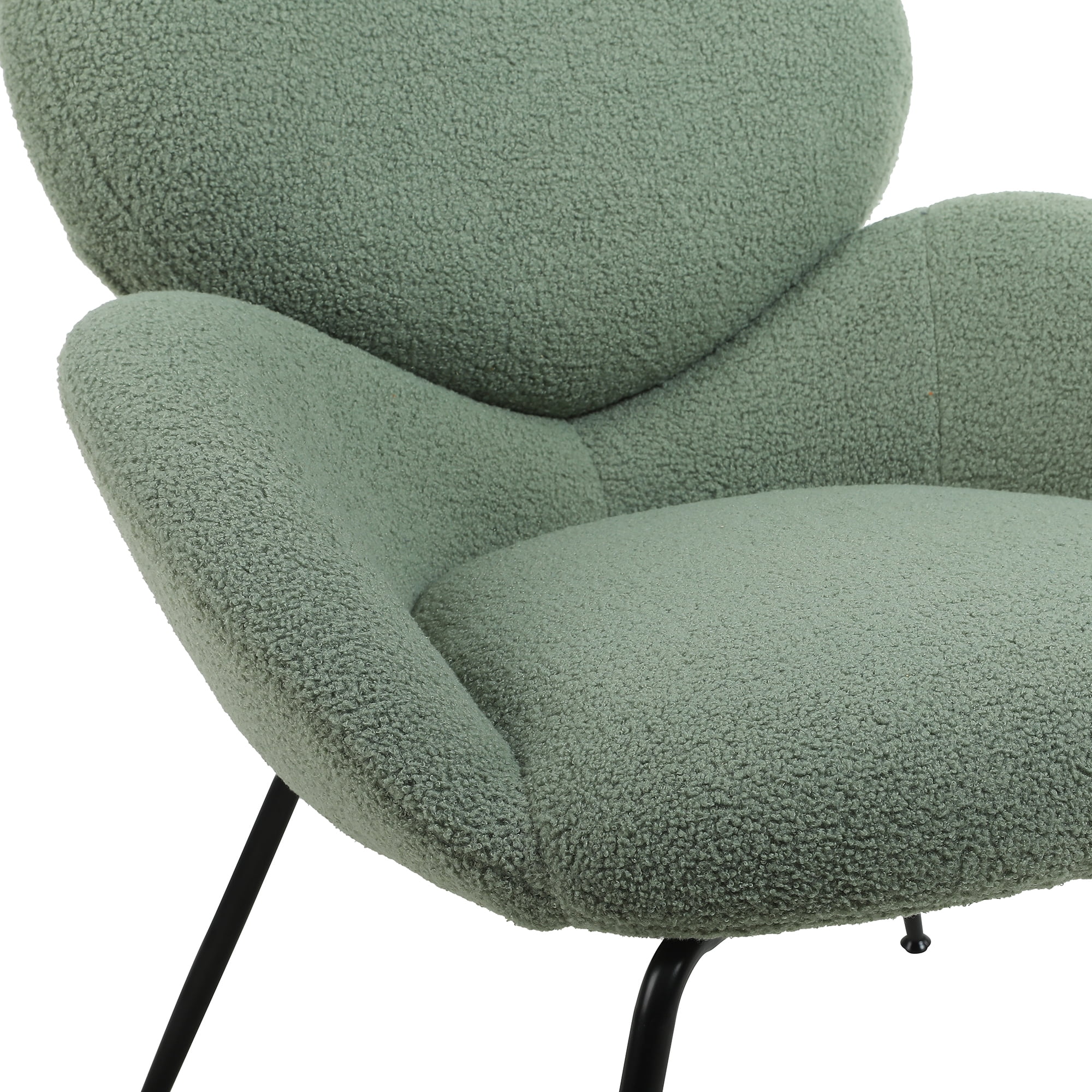 Kadyn Modern Sherpa Armchair with Black Metal Legs, Comfy and Soft Chairs for Bedroom, Light Green