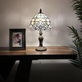 thumbnail image 2 of Tiffany Mini Table Lamp White Stained Glass Baroque Style Lavender LED Bulb Included Pull Chain Switch Bedroom Living Room 8"W14"H, 2 of 7