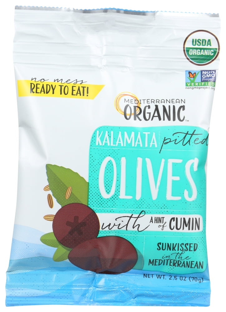 Mediterranean Organic Olives, Kalamata Pitted with a Hint of Cumin, 2.5