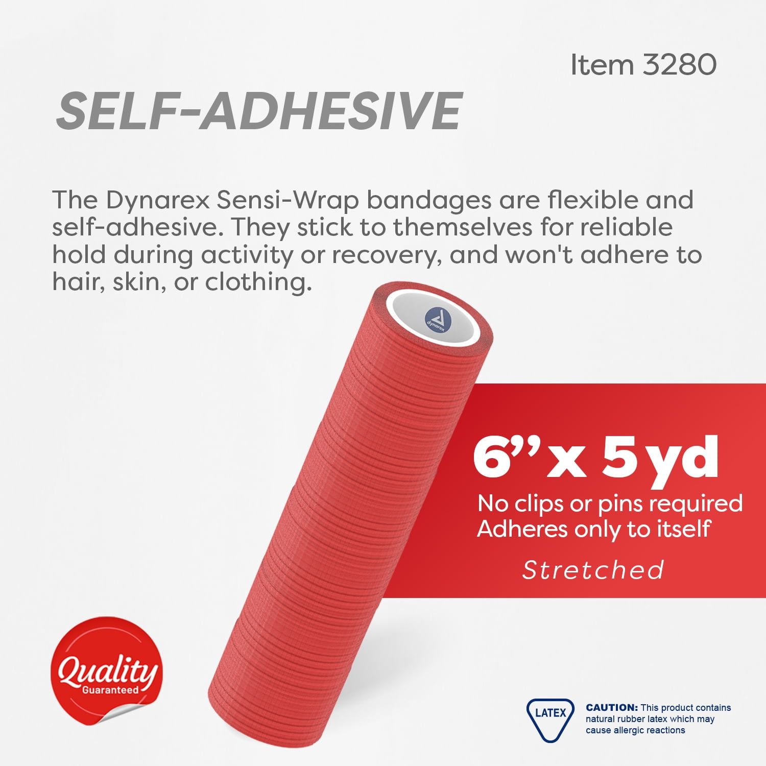 Dynarex Sensi-Wrap Self-Adhesive Bandages, 12-Pack, 6" x 5 yards, Red, Latex, Colored Elastic Cohesive Athletic Tape, Tattoo Grip & Vet Wrap
