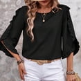thumbnail image 3 of Women's Solid Color Long Sleeve Round Neck Top - Irregular Hem and Lace Detail, 3 of 8