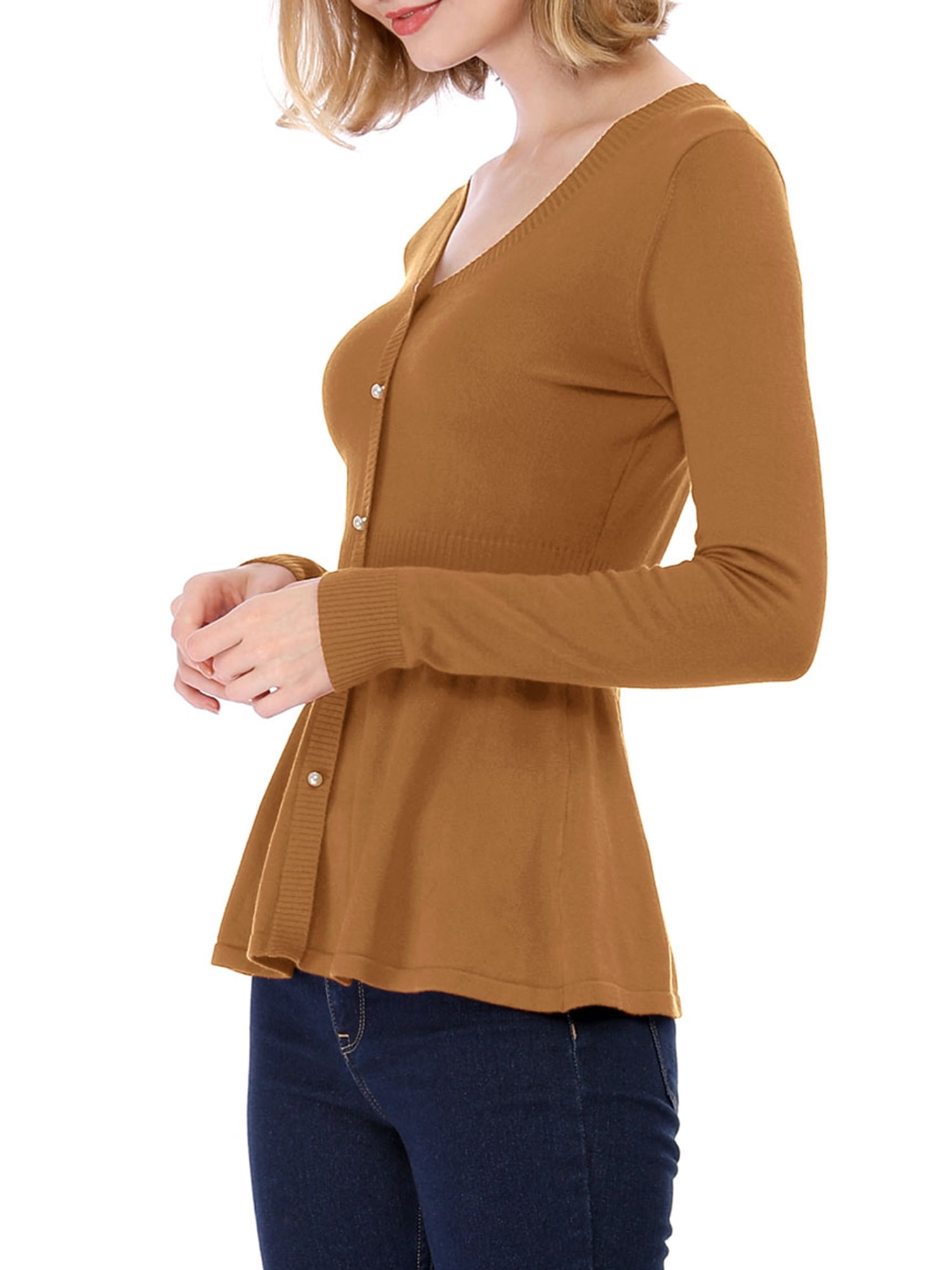 DARING DIVA Women's Peplum Top Smocked Long Sleeve Knit Sweater S Brown