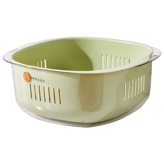 1 Pc 2 in 1 Kitchen Colander Set with Bowl Strainer Plastic Fruits and Vegetable Washing Basket Double Layered Drain Basin for Pasta Salad Berry Cleaning Mixing, 10.04"x8.86"x4.13", Green