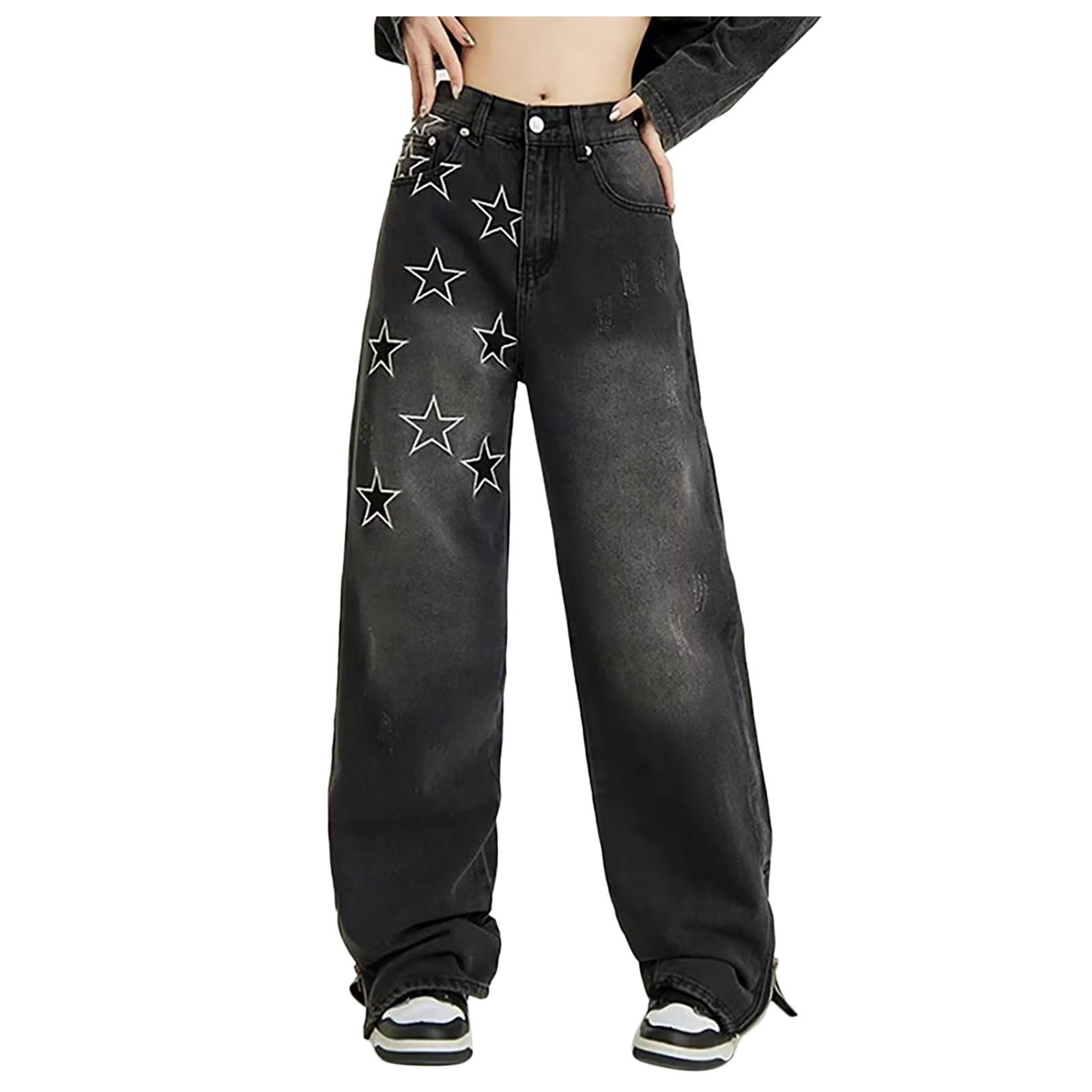 Bmisegm Women Baggy High Waisted Wide Leg Pants Vintage