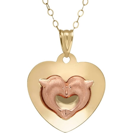 Simply Gold 10kt Gold Heart Disk with Dolphins Pendant