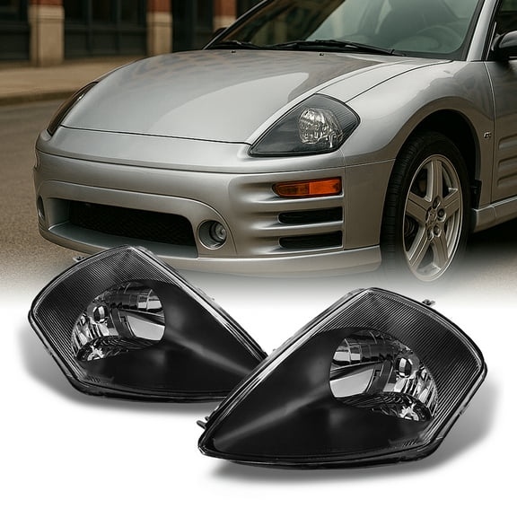AKKON - For Mitsubishi Eclipse JDM Black Replacement Headlights Driver/Passenger Head Lamps Pair