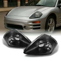 AKKON - For Mitsubishi Eclipse JDM Black Replacement Headlights Driver/Passenger Head Lamps Pair