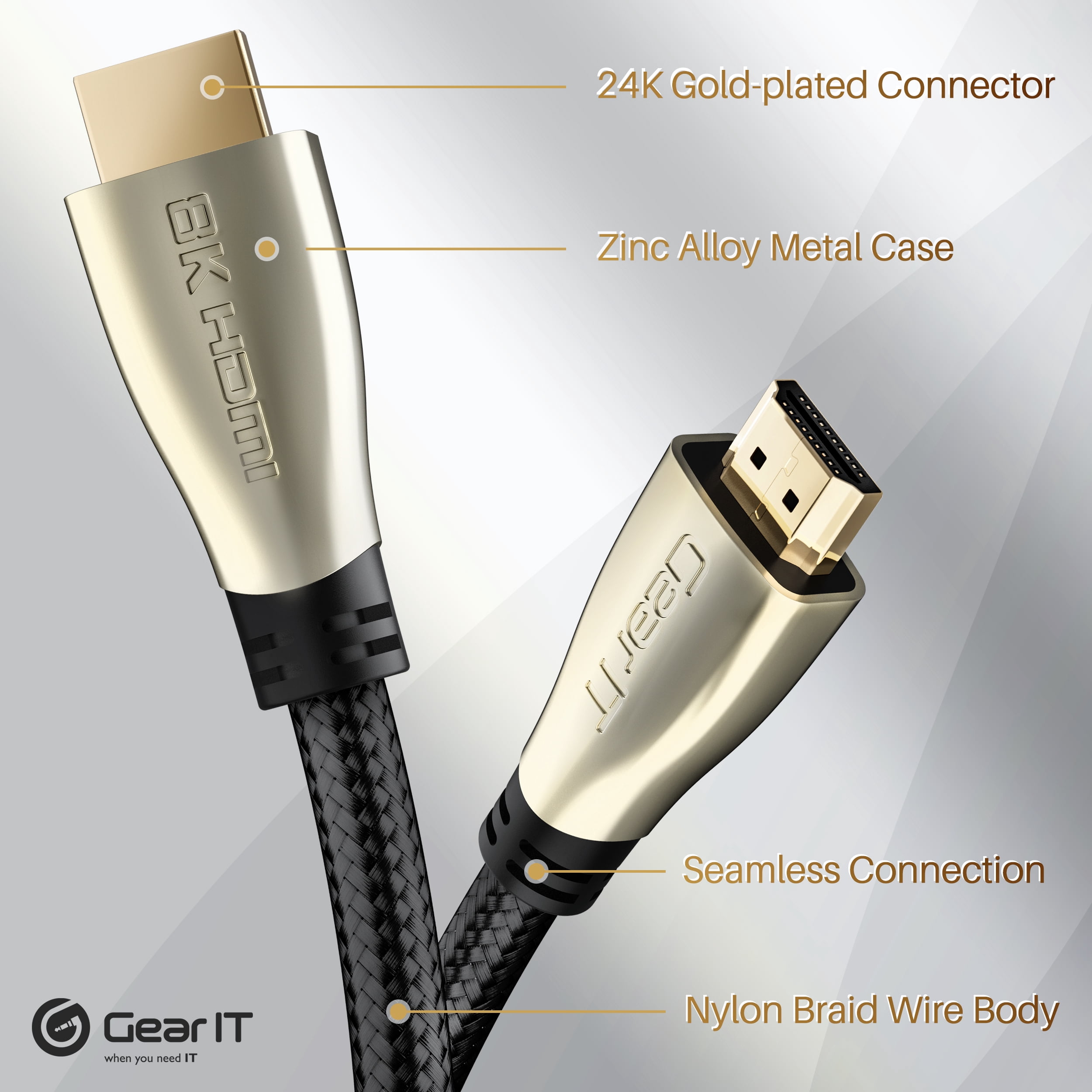 GEARit 8K HDMI Cable 2.1, 16ft / 5m HDMI Braided Cord CL3-Rated, 4K@120Hz 8K@60Hz Compatible with TV, PC, Laptop, Monitor, Projector