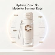 2-in-1 Water Bottle with Built-in Foldable Fan, USB Rechargeable Chiller, Leakproof Lid, 500 mL Portable Sports Bottle with Lanyard, Cream