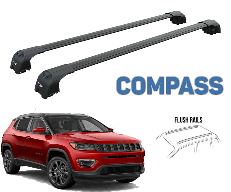 For Jeep Compass 2017Up Roof Rack System, Aluminium Cross Bar, Metal Bracket, Lockable, Black