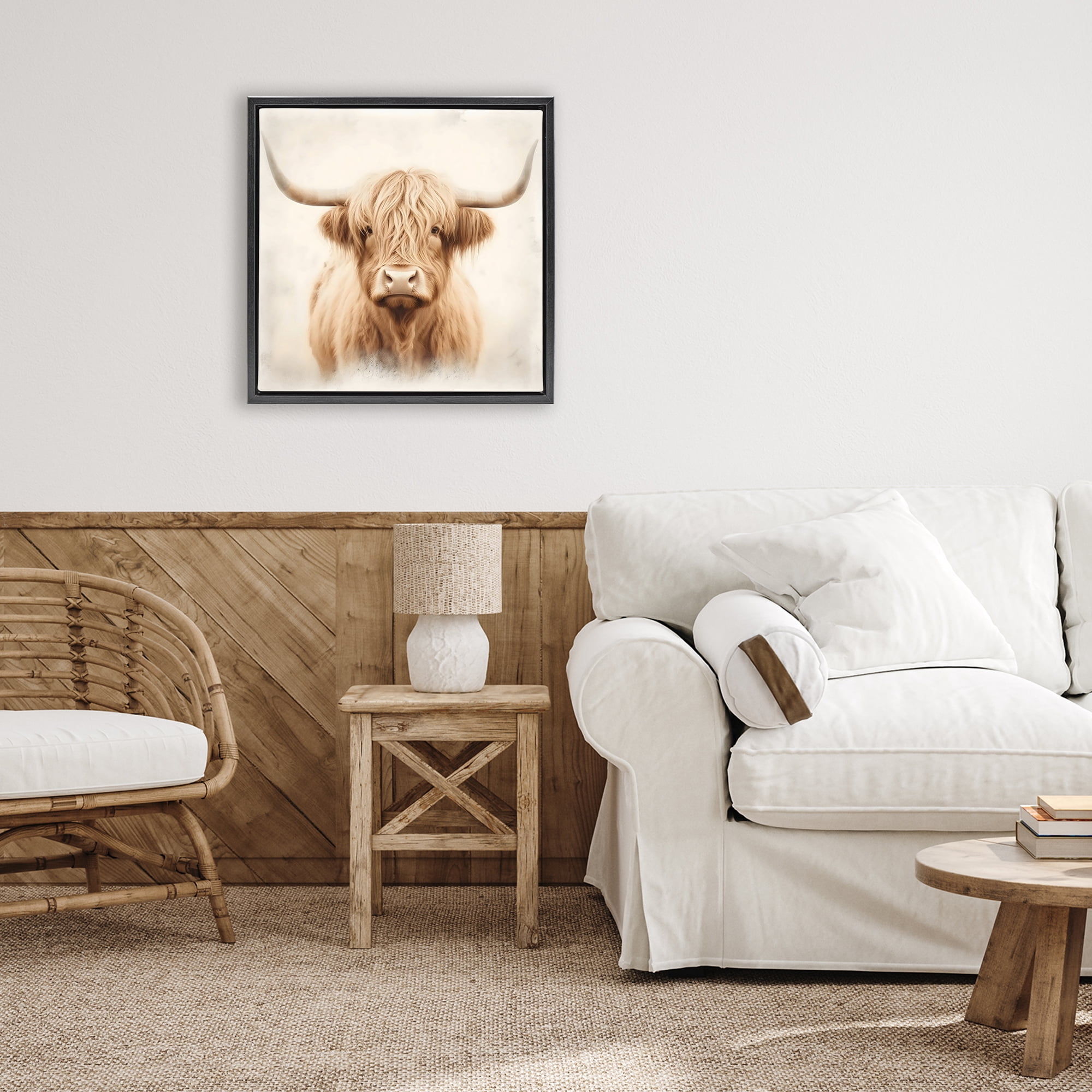 Stupell Industries Dreamy Fluffy Highland Portrait Black Framed Floater Canvas Wall Art, design by Creative Studio