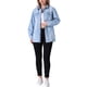 thumbnail image 2 of Chaqueta de mezclilla de mujer de gran tamaño con dobladillo deshilachado y botones, con bolsillos, color azul claro, talla M, 2 of 6