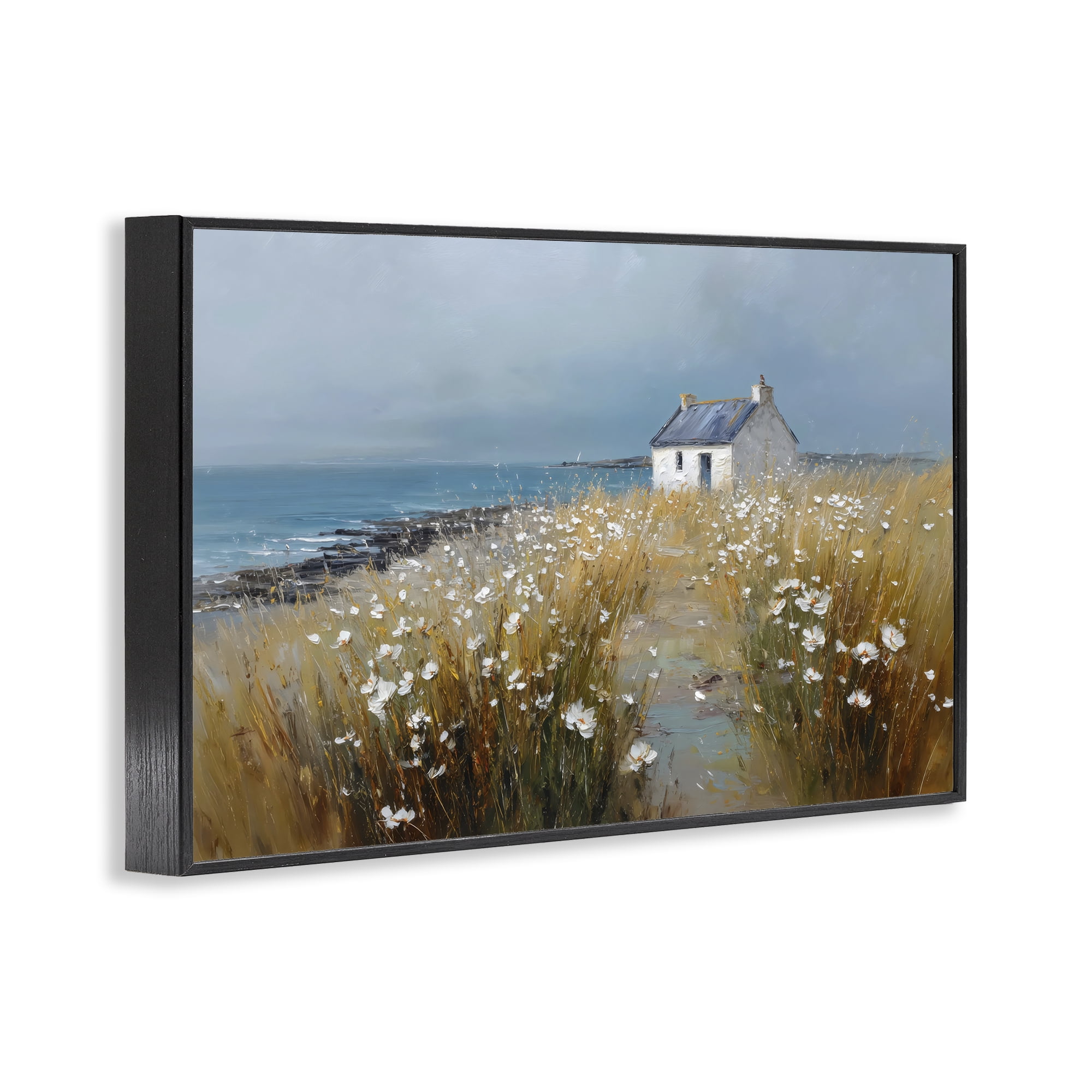 Stupell Industries Oceanfront Cottage Wildflowers Black Framed Giclee Art, design by Petal Prints Design