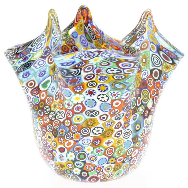 Glassofvenice Murano Glass Millefiori Fazzoletto Bowl Multicolor