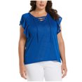 thumbnail image 1 of Ella Rafaella Womens Lace U Princess Shell Blouse, blue, Plus Size, 1X, 1 of 1
