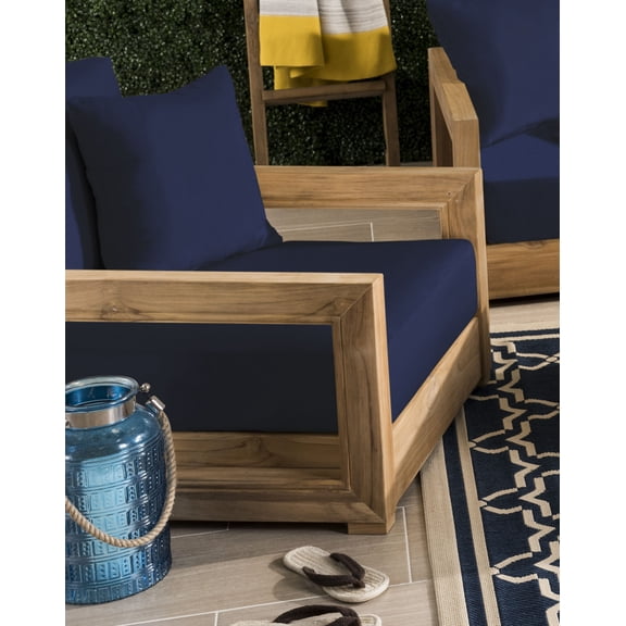 Safavieh Couture Montford Cushioned Teak Armchair Casing, Navy COVER ONLY