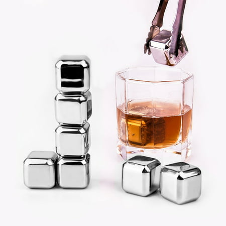 HDE 8 Piece Stainless Steel Whiskey Stones Reusable Ice Cubes Chilling Rocks for Drinks and