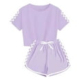 thumbnail image 2 of OYXSER Toddler Baby Girl Summer Clothes 2T 3T Plaid Sports Short Sleeves T-Shirt Tee Tops + Shorts 2pcs Cute Outfits Set, Purple 5-6Y, 2 of 6
