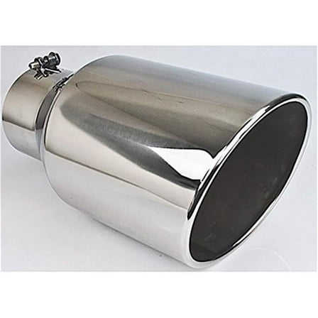 8 in. Slant Diesel Series Round Rolled Edge Angle Cut Bolt-On Exhaust Tip, Polished - Stainless Steel