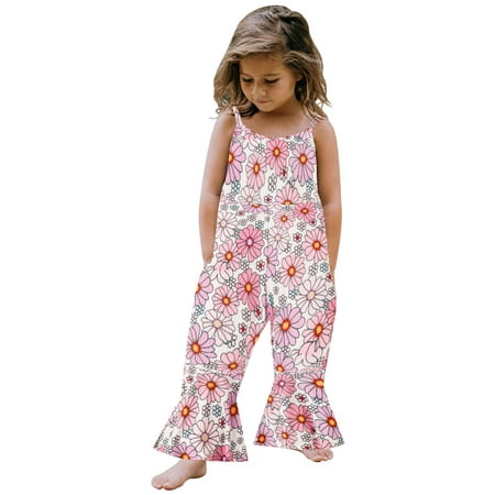 

Rovga Kids Girls Baby Toddler Bodysuits Summer Sleeveless Jumpsuit Floral Rainbow Print Fashion Outwear Suspenders For Clothes
