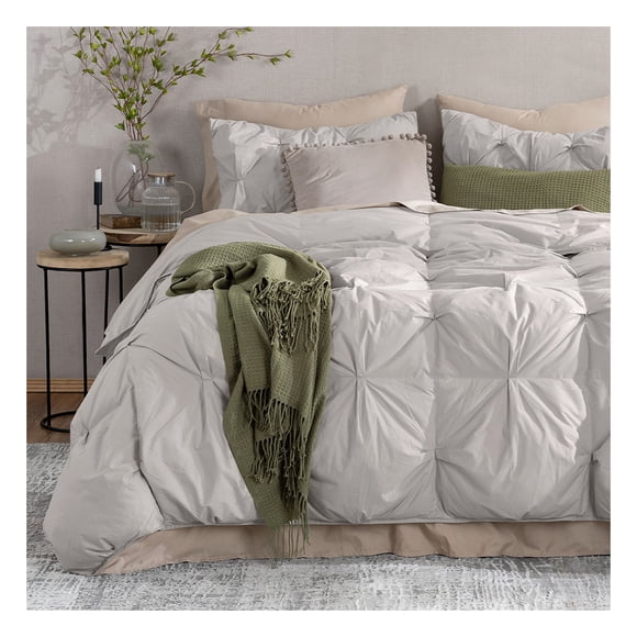 Set Edredón Puff Acolchado de Lujo con Fundas de Almohada, Algodón Esquimal (Crudo, Matrimonial)