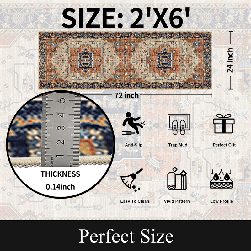 Runner Rugs for Hallway, 2x6 Washable Soft Non Slip Floor Rugs for Kitchen, Modern Mat for Living Room Bedroom Entryway Beige & Brick