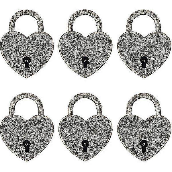 6 Pieces Small Heart Shaped Padlocks, Antique Padlocks, Metal Mini Locks with Key