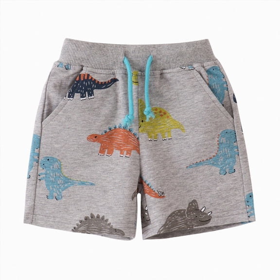 CAUYDY Boys Toddler Shorts French Terry Cotton Shorts Summer Casual Elastic Waist with Drawstring for Kid(L101-Light Gray,6-7)