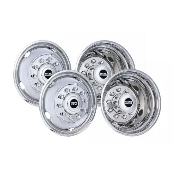Pacific Dualies Wheel Simulator 43-1950 Fits 19-1/2 Inch - 10 Lug Wheel; Polished; Stainless Steel; Set Of 4; Does Not Fit Aluminum Wheels