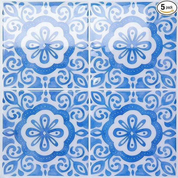 Fancy Fix 5 Sheets Peel and Stick Backsplash, Self Adhesive Wall Tiles, 3D Adhesive Tile Backsplash, 12"x12"Premium Self Adhesive Wall Tiles Peel(Blue Charm Porcelain)