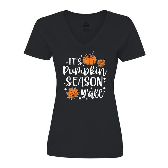 Inktastic Thanksgiving It's Pumpkin Season Y'all with Fall Leaves Women's V-Neck T-Shirt