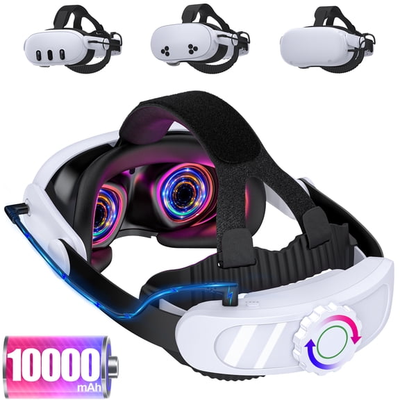 EUROA VR Head Strap with 10000mAh Upgrade Battery, Adjustable Elite Head Strap for Oculus Meta Quest 3S / 3 / 2