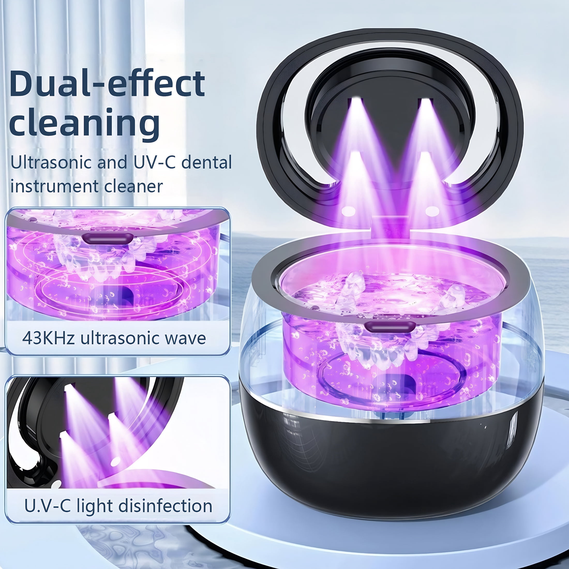 Ultrasonic Cleaner, 45khz Cleaner, UV Cleaner Machine with Digital Timer for Night Guards, Braces, Aligner, Eyeglass, Toothbrush, Jewelry(Black)