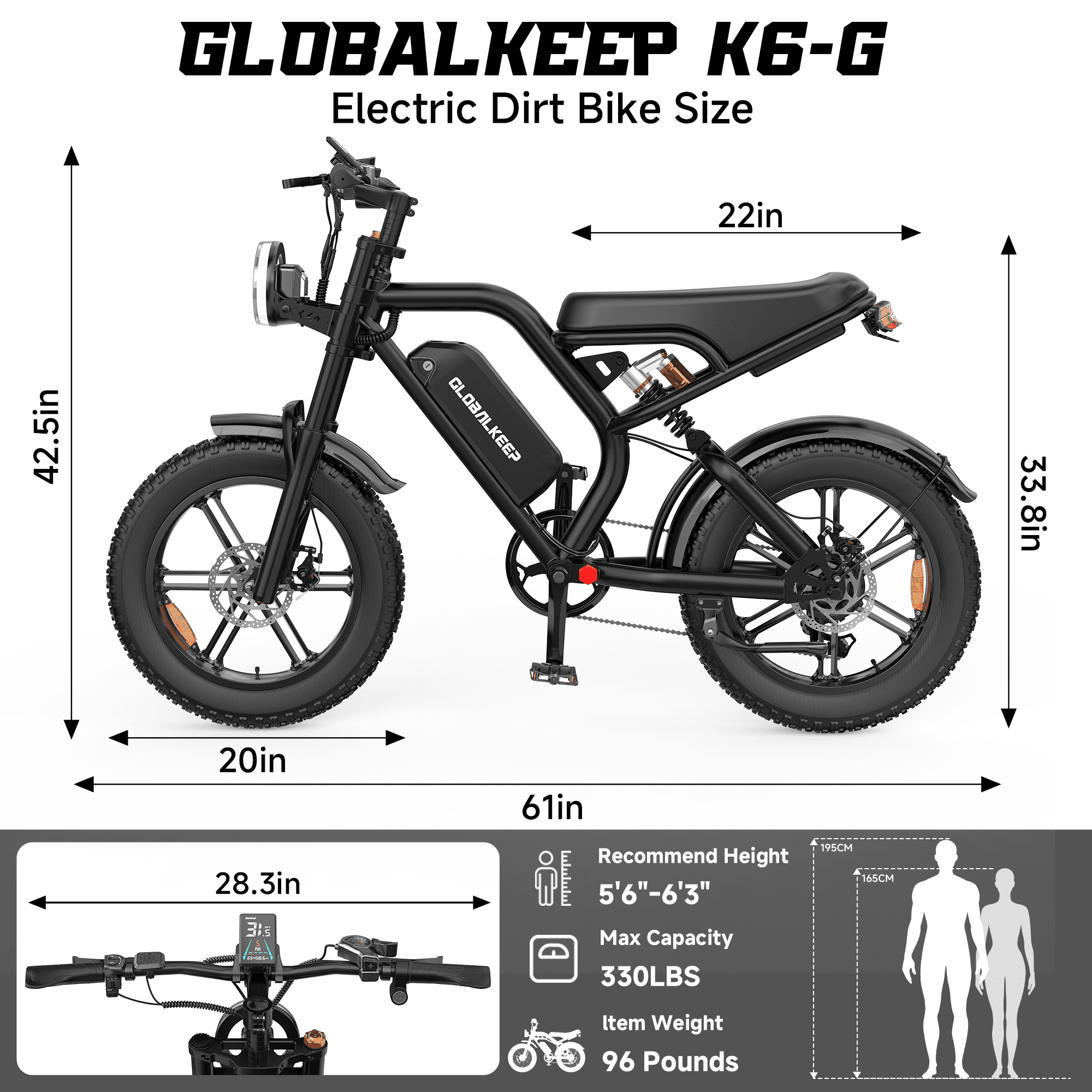 GLOBALKEEP 1500W Peak Electric Mountain Bike for Adults, 48V 15Ah Battery, 20" Fat Tire E-Bike, Dual Suspension E-Mountain Bicycle，32MPH, 7-Speed, UL2849