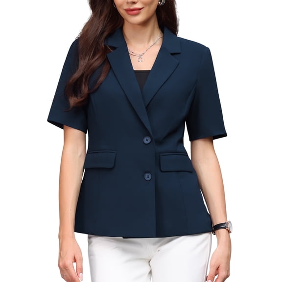DARING DIVA Women's Summer Short Sleeve Blazer with Pockets S Navy Blue