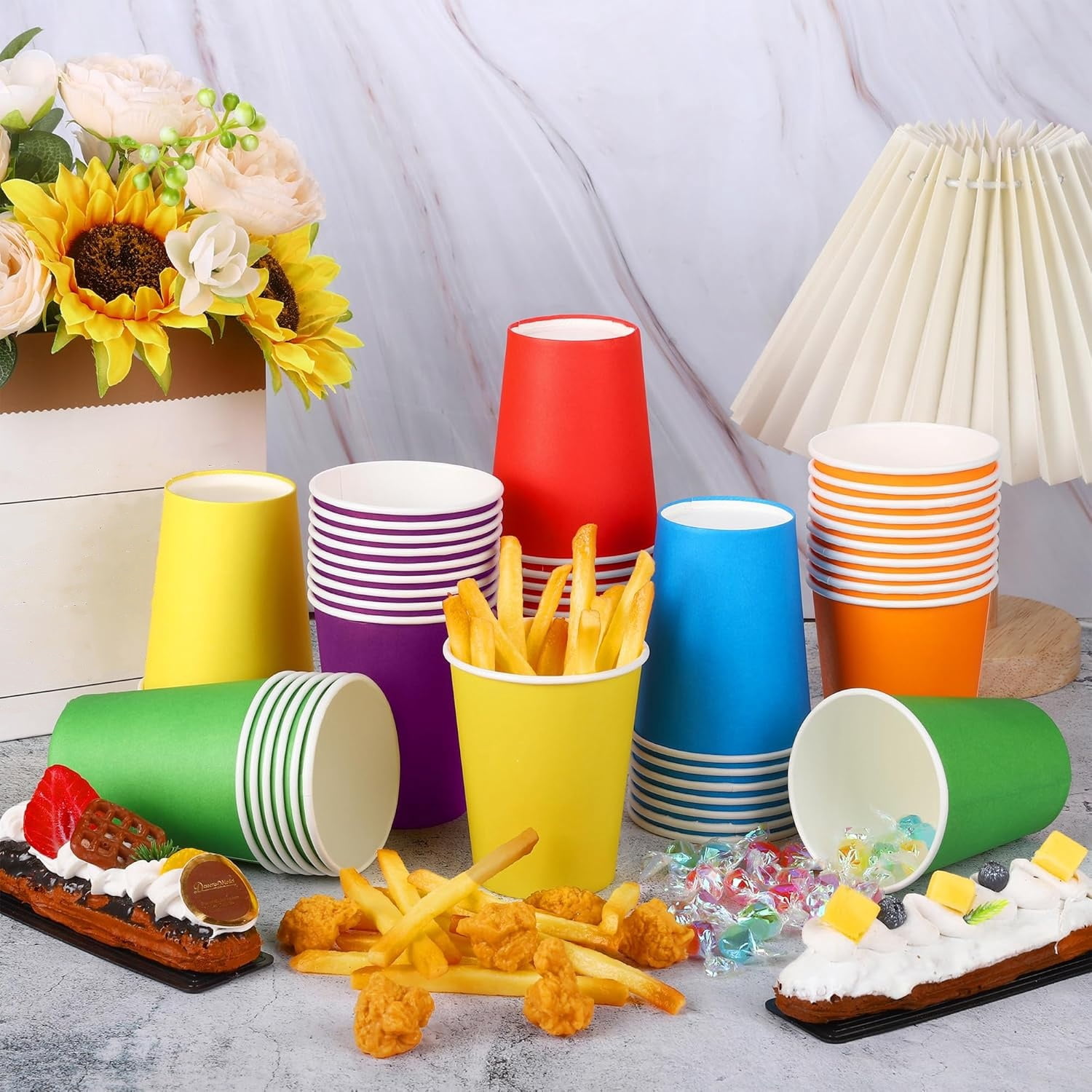 120 Pcs Colourful Paper Party Tableware Set, Boriyuan Rainbow Party Supplies Include 7" & 9" Paper Plates and 9oz Cups Napkins for Birthday Wedding Party Decorations, Serve 30 Guests