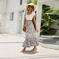 thumbnail image 4 of Women Boho Vintage Floral Print Long Skirt Summer Tiered Maxi Skirt Beige L, 4 of 7