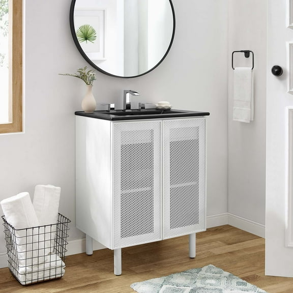 Modway Calla 24" Perforated Metal Bathroom Vanity in Black White