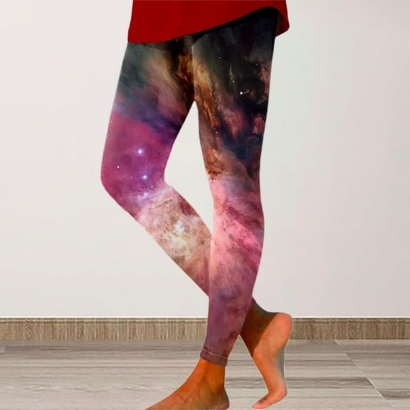 Stephy Galaxy Costume Women Colorful Leggings Fancy Costume Glitter 3D Printing Costume for Women, Brown, XL